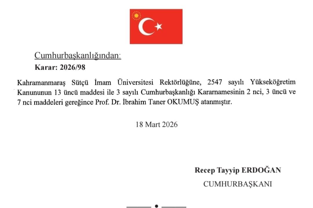 Üniversitemiz Rektörlüğüne Prof. Dr. İbrahim Taner Okumuş Atandı