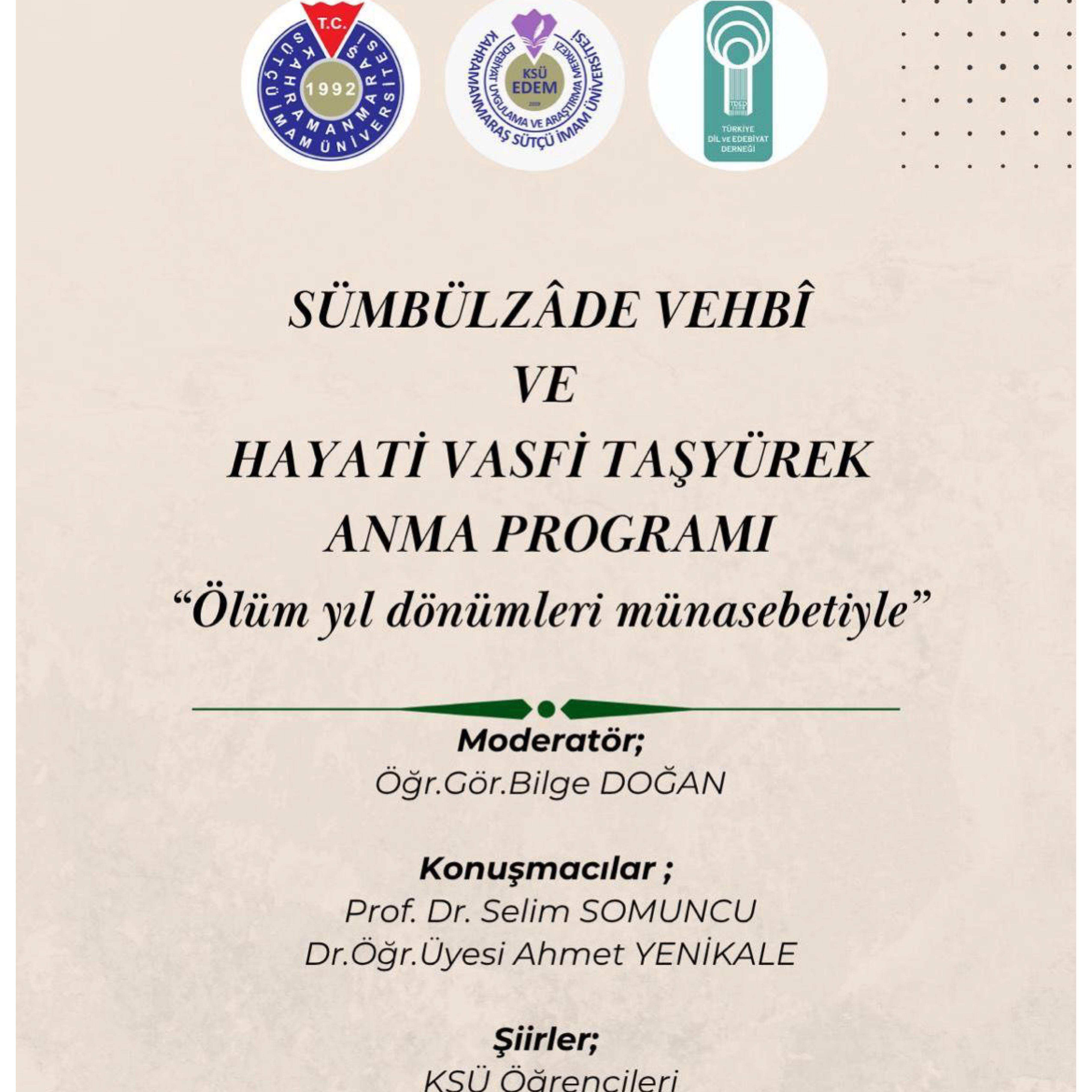 Sümbülzade Vehbi ve Hayati Vasfi Taşyürek Anma Programı